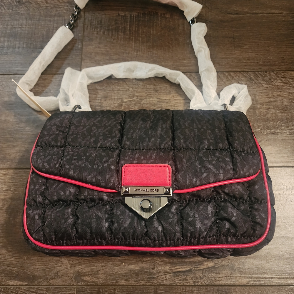 Michael Kors Black and Pink Quilted Shoulder Bag